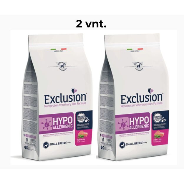 2 vnt. - Exclusion Hypoallergenic mažų veislių šunų maistas su kiauliena ir žirneliais 7 kg