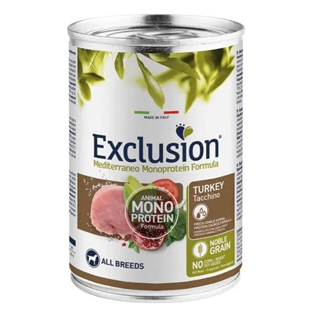 Exclusion Mono Protein Mediterraneo konservuotas pašaras šunims su kalakutiena, 400 g