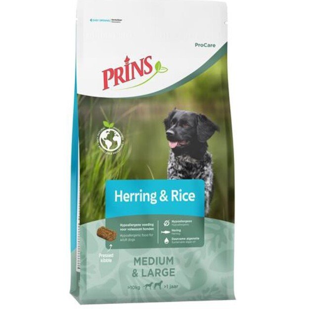 Prins ProCare Herring and Rice Hypoalergenic sausas maistas alergiškiems suaugusiems šunims 12 kg