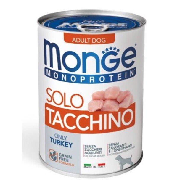 Monge Monoproteico Solo Tacchino – Monoproteininiai konservai šunims su gryna kalakutiena, 400 g