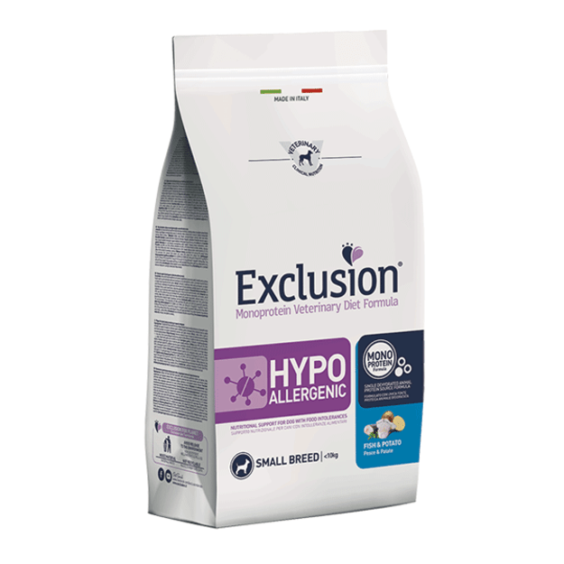 Exclusion Hypoallergenic mini sausas mažų veislių šunų maistas su žuvimi ir bulvėmis S 2 kg