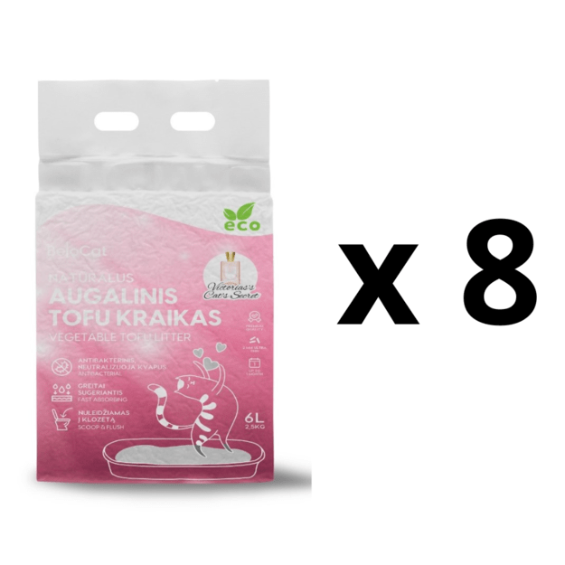 8 VNT. - Kraikas katėms TOFU BeloCat, Victoria's Cat's Secrets, 6 l (2,5 kg), 2 mm granulės
