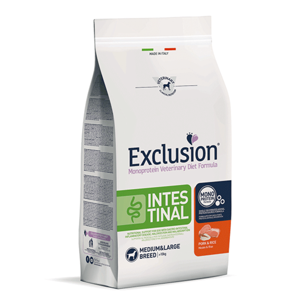 Exclusion Intestinal Monoprotein sausas šunų maistas su kiauliena ir ryžiais M/L12 kg