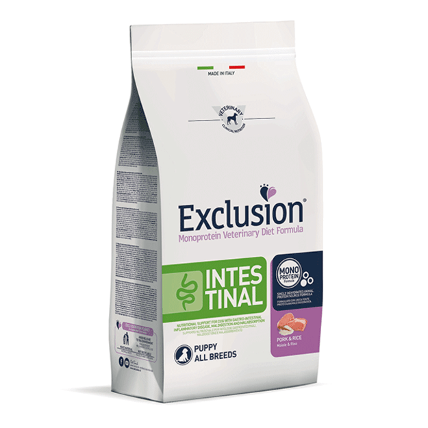 Exclusion Intestinal Monoprotein sausas šuniukų maistas su kiauliena ir ryžiais 12 kg