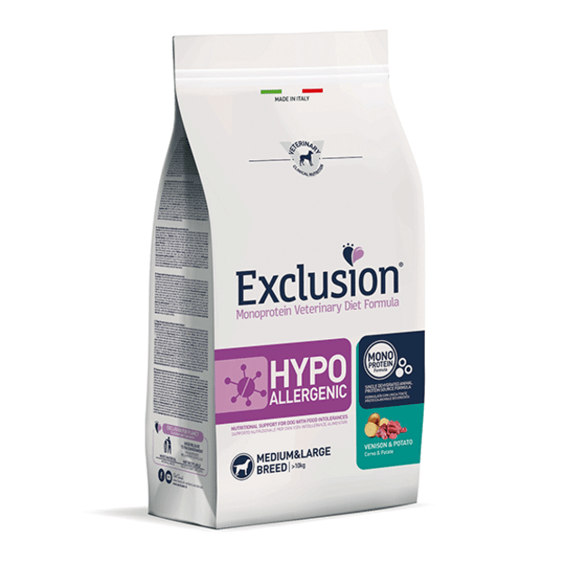 Exclusion Hypoallergenic sausas šunų maistas su elniena ir bulvėmis M/L 12 kg