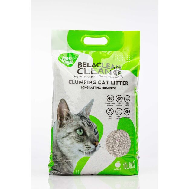 Natūralus bentonitinis sušokantis kraikas katėms BelaClean obuolių kvapo 10l / 8 kg 1