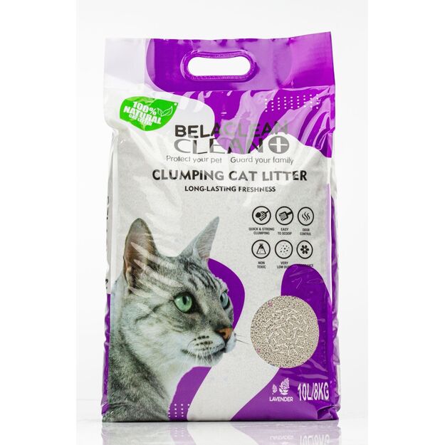 Natūralus bentonitinis sušokantis kraikas katėms BelaClean levandų kvapo 10l / 8 kg 1