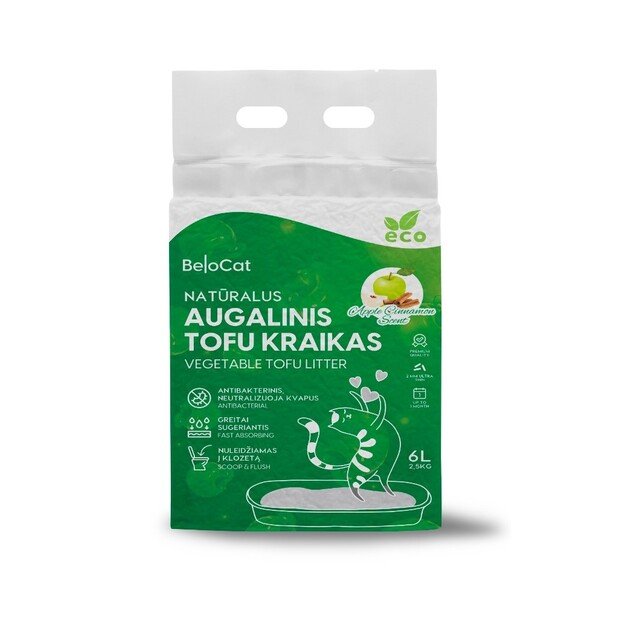 Kraikas katėms TOFU BeloCat, obuolių su cinamonu kvapo, 6 l (2,5 kg), 2 mm granulės 1