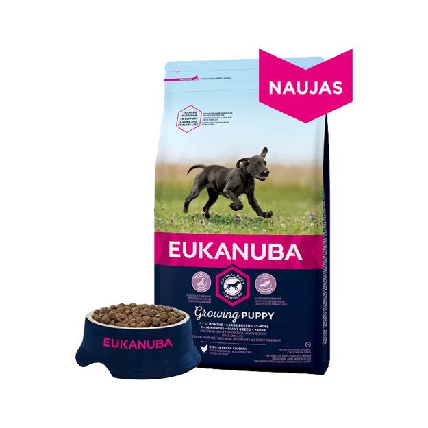 Eukanuba Large Puppy visavertis pašaras didelių veislių jauniems šuniukams su vištiena 15kg