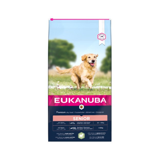 Eukanuba Senior L/XL visavertis pašaras senyviems didelių veislių šunims su ėriena ir ryžiais 12kg