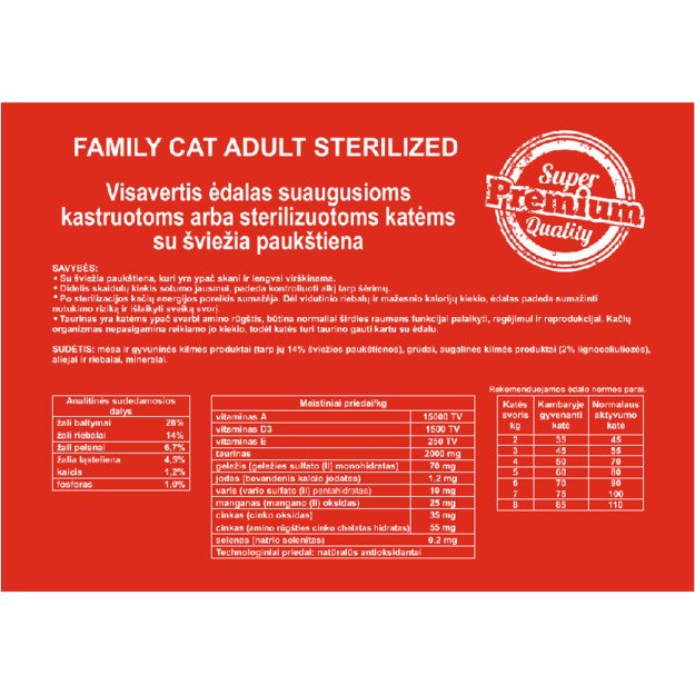 Family Cat Sterilised Adult 10kg pašaras sterilizuotoms suaugusioms katėms