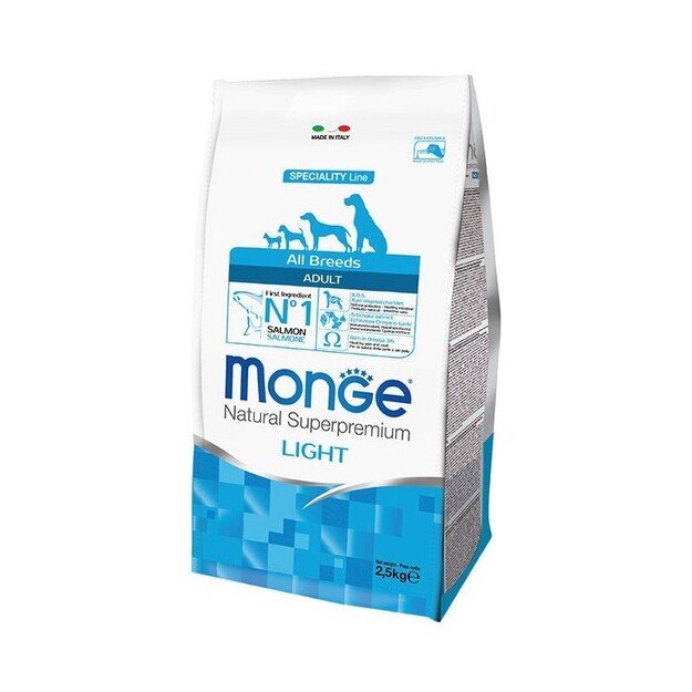 Monge Light adult sausas pašaras suaugusiems šunims su lašiša ir ryžiais 12kg