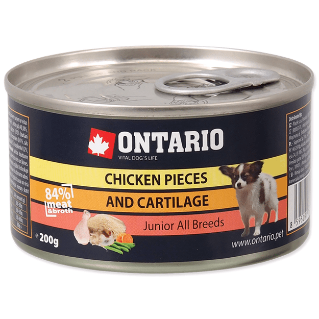 Ontario konservai šuniukams su vištiena ir kremzlėmis, 200 g, Chicken Pieces and Cartilage