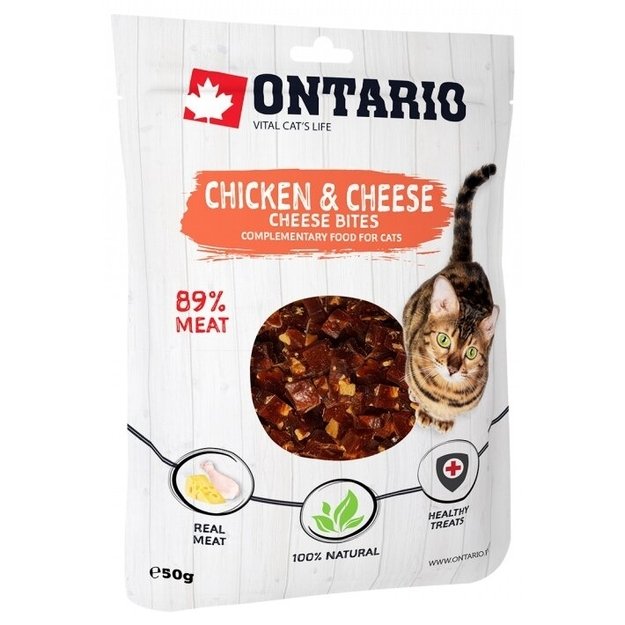 Ontario skanėstai katėms su vištiena ir sūriu, 50 g, Chicken and Cheese Bites
