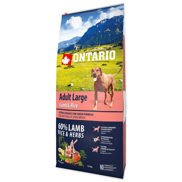 Ontario Adult Large Lamb and Rice, 12 kg, pašaras didelių veislių šunims su ėriena ir ryžiais