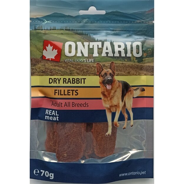 Ontario skanėstai šunims – triušienos juostelės, 70 g (Dry Rabbit Fillet)