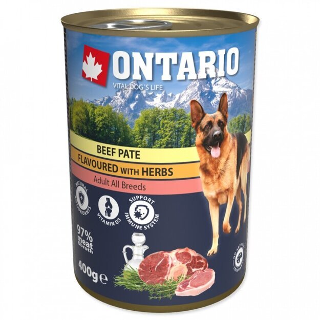 Ontario konservai šunims – Jautiena, paskaninta žolelėmis, 400 g, Beef Pate flavoured with Herbs