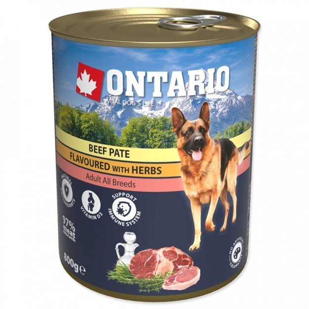 Ontario konservai šunims – Jautiena, paskaninta žolelėmis, 800 g, Beef Pate flavoured with Herbs