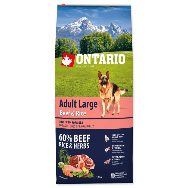 Ontario Adult Large Beef  and Rice, 12 kg, pašaras didelių veislių šunims su jautiena ir ryžiais