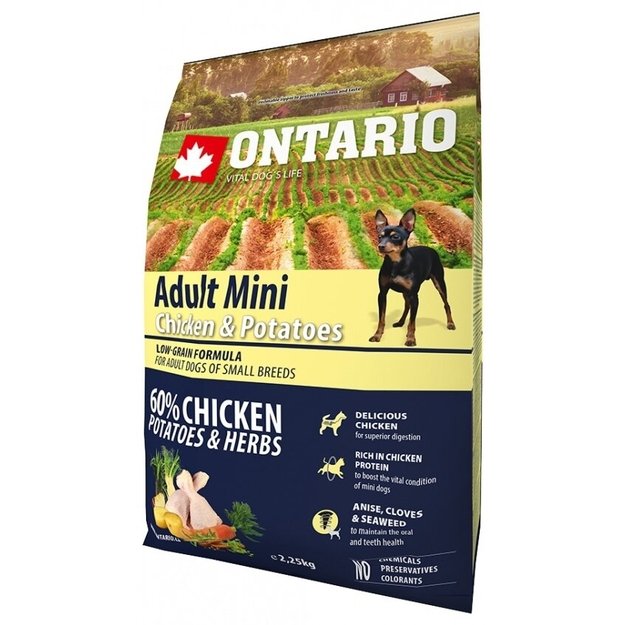 Ontario Adult Mini Chicken and Potatoes, 2,25 kg, pašaras mažų veislių šunims su vištiena ir bulvėmis