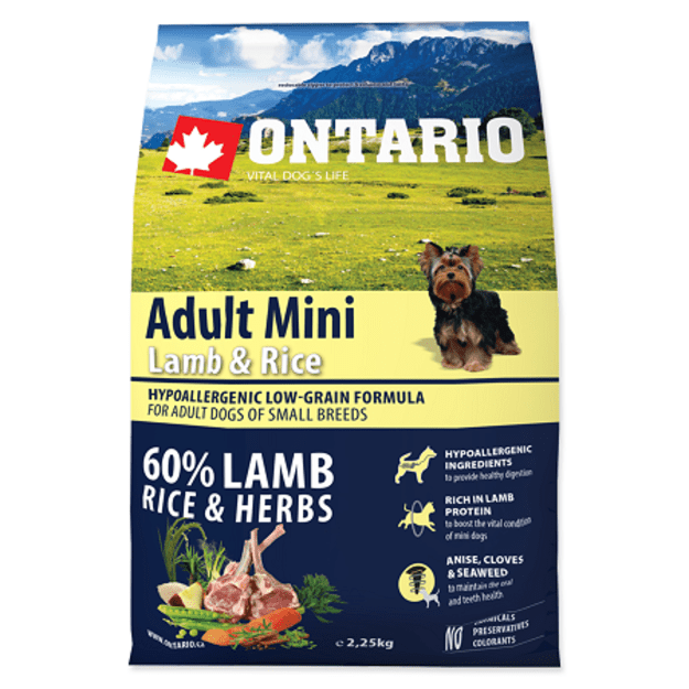 Ontario Adult Mini Lamb and Rice, 2,25 kg, pašaras mažų veislių šunims su ėriena ir ryžiais
