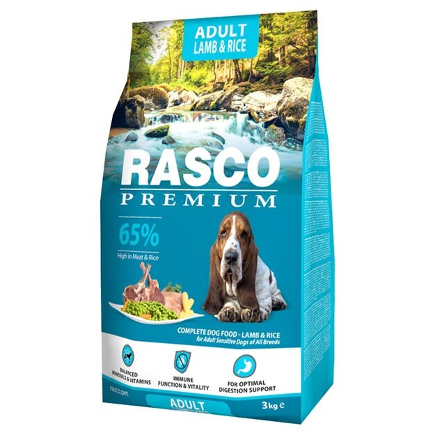 Rasco Premium Adult Lamb and Rice, 3 kg, pašaras suaugusiems šunims su ėriena ir ryžiais