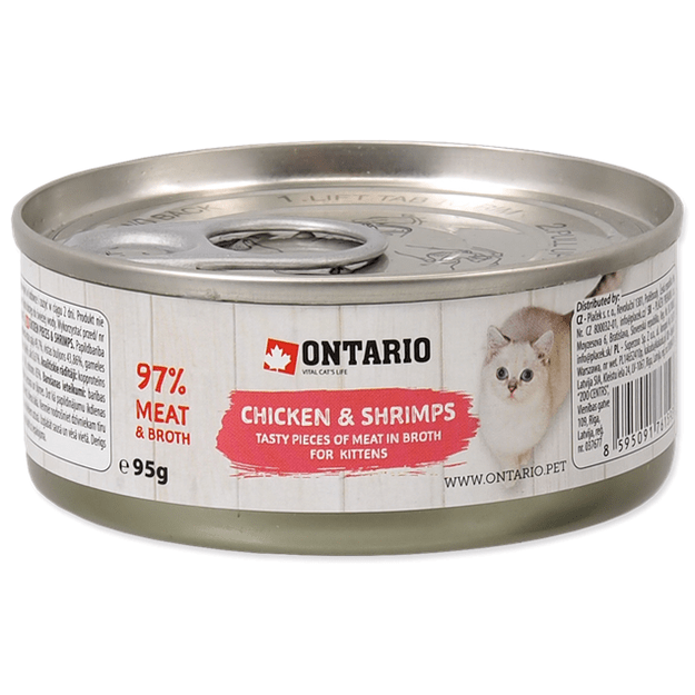 Ontario super premium konservai kačiukams Kitten su vištiena ir krevetėmis, 95 g