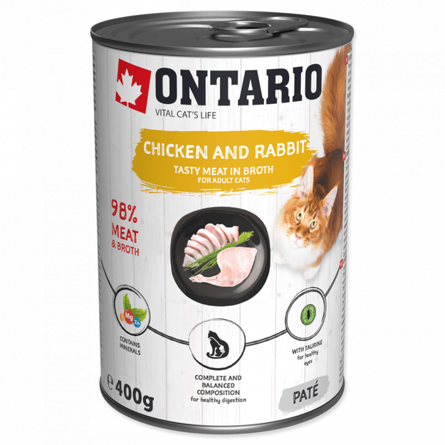 Ontario super premium konservai katėms su vištiena, triušiena ir lašišų aliejumi, 400 g