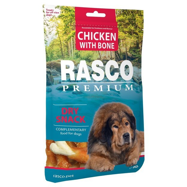 Rasco Premium  vištiena apvynioti kauliukai, skanėstai šunims, 80 g (Rasco Premium Chicken With Bone)