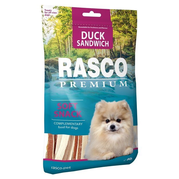 Rasco Premium antienos sumuštinukai, skanėstai šunims, 80 g (Rasco Premium Duck Sandwich)