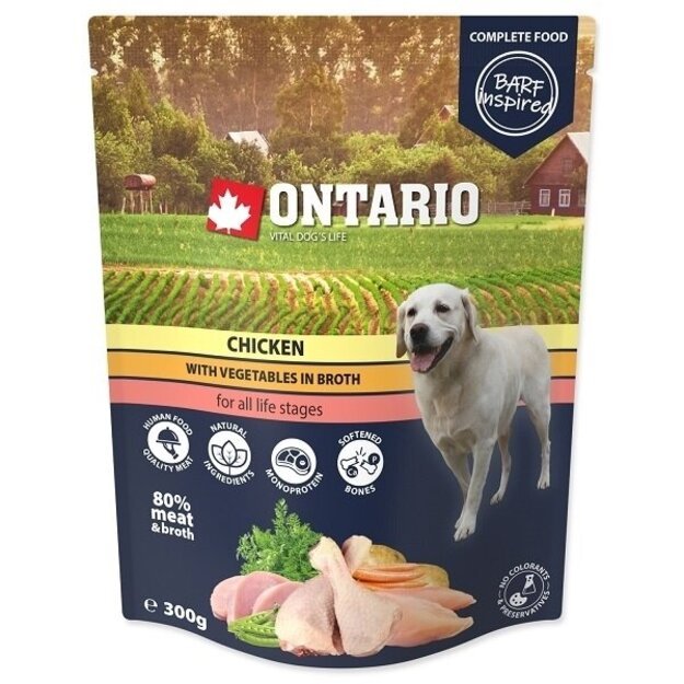 Ontario troškinys šunims iš vištienos ir daržovių sultinyje, 300 g, Pouch Chicken with vegetables in broth