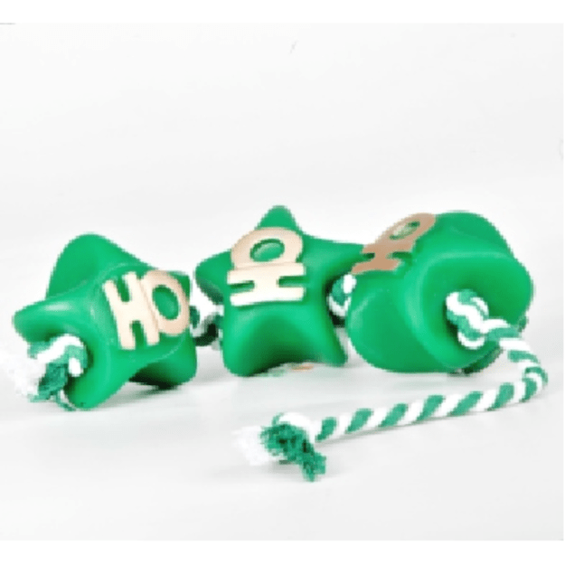 Žaislas šuniui - Žalios Kalėdinės žvaigždės su virve, 32 cm
