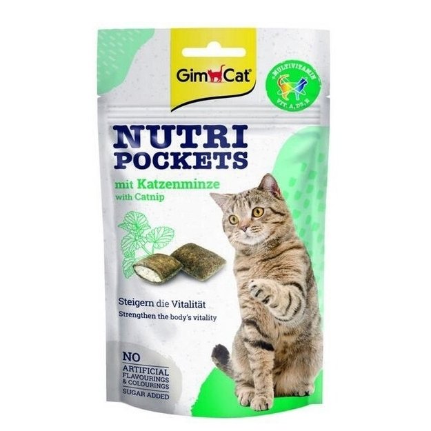 GimCat skanėstai katėms - Nutri Pockets Catnip su multivitaminais ir katžole, 60 g