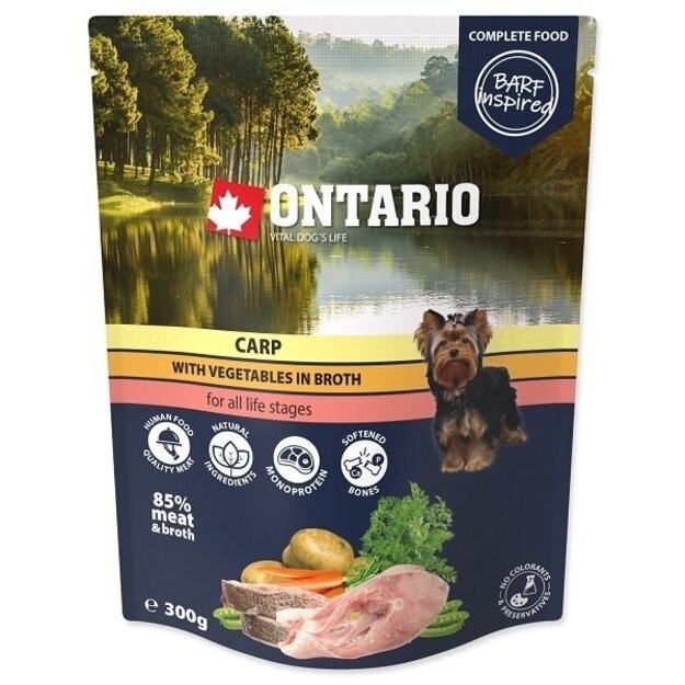 Ontario troškinys šunims iš karpio ir daržovių sultinyje, 300 g, Pouch Carp with vegetables in broth