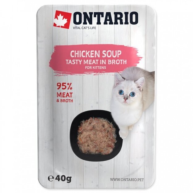 Ontario sriuba kačiukams su vištiena, morkomis ir ryžiais, 40 g, Ontario Soup Kitten Chicken, Carrot with Rice