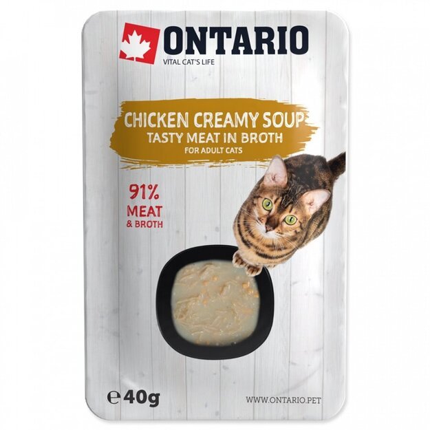 Ontario sriuba katėms su vištiena, sūriu ir ryžiais, 40 g, Ontario Soup Adult Chicken and Cheese with Rice