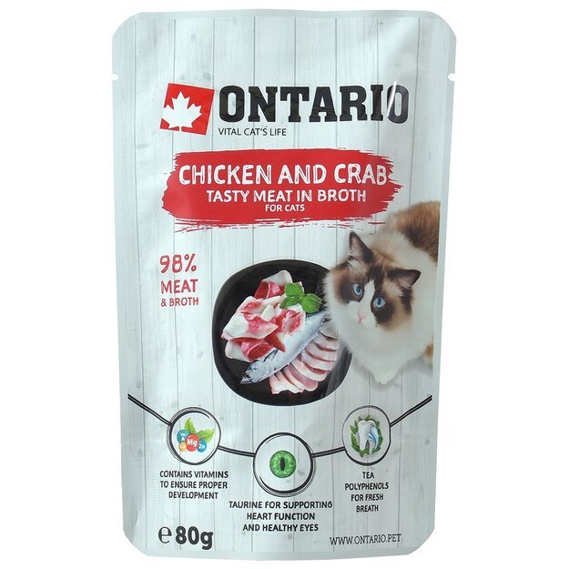 Ontario konservai katėms – vištiena su krabais padaže, 80 g