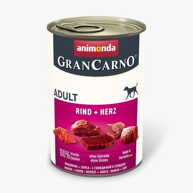 Animonda GranCarno Adult Beef + Heart: konservai šunims su šviežia jautiena ir širdimis, 400 g