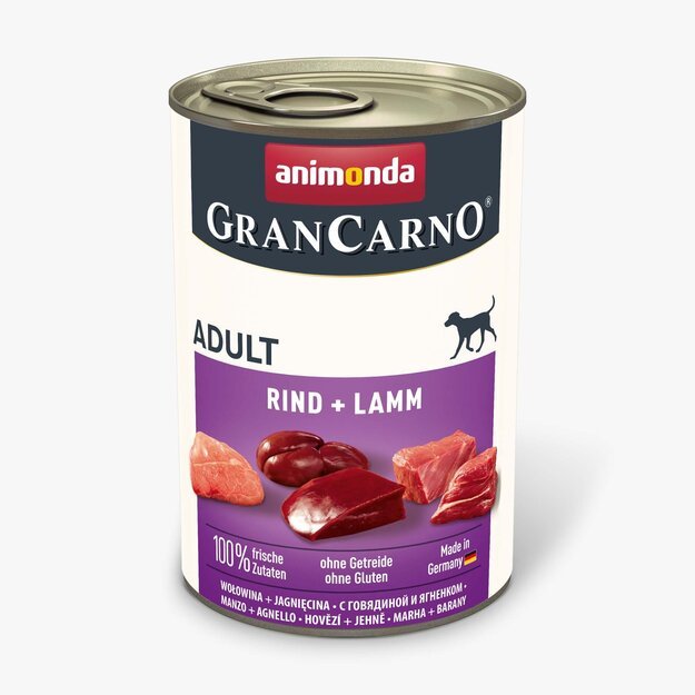 Animonda GranCarno Adult Beef + Lamb: konservai šunims su šviežia jautiena ir ėriena, 400 g