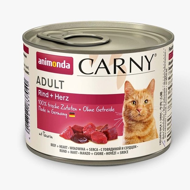 Animonda Carny Adult Beef + Heart – konservai katėms su šviežia jautiena ir širdimis, 200 g