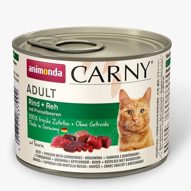 Animonda Carny Adult Beef + Venison with Cranberries – konservai katėms su šviežia jautiena, elniena ir spanguolėmis, 200 g