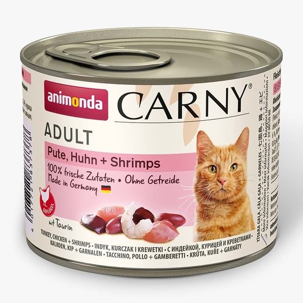 Animonda Carny Adult Turkey + Chicken + Shrimp – konservai katėms su kalakutiena, vištiena ir krevetėmis, 200 g