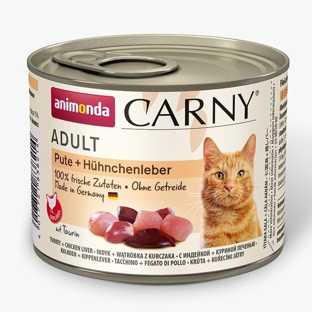 Animonda Carny Adult Turkey and Chicken Liver – konservai katėms su kalakutiena ir vištienos kepenėlėmis, 200 g