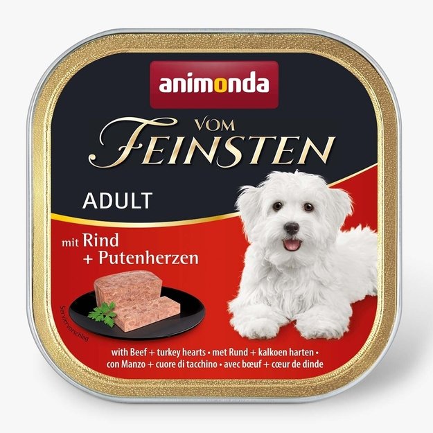Animonda Vom Feinsten Adult with Beef and Turkey Hearts – konservai suaugusiems šunims su jautiena ir kalakutų širdimis, 150 g