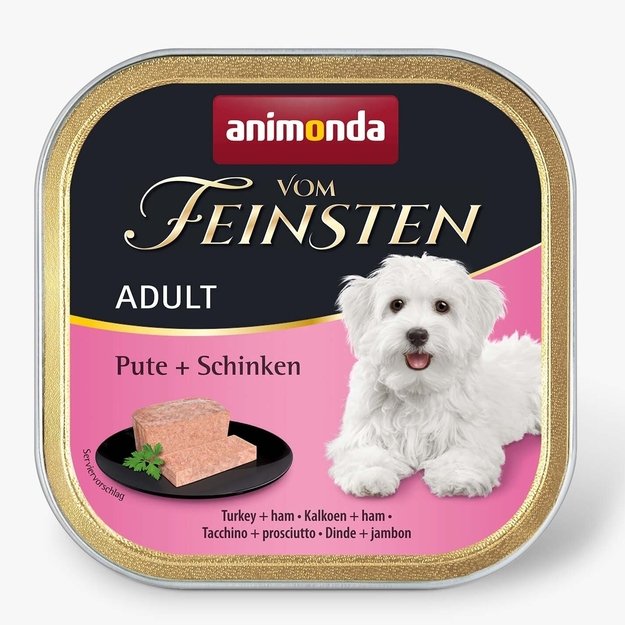 Animonda Vom Feinsten Adult with Turkey and Ham – konservai suaugusiems šunims su kalakutiena ir kumpiu, 150 g