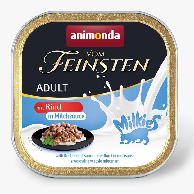 Animonda Vom Feinsten Adult with Beef in Milk Sauce – konservai katėms su jautiena pieno padaže, 100 g