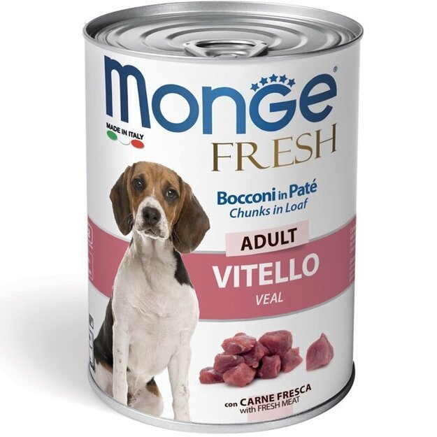 Monge Fresh Pate and chunkies Veal - konservai šunims su veršienos gabaliukais, 400 g