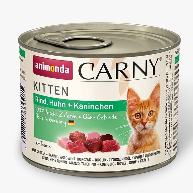 Animonda Carny Kitten – konservai kačiukams su jautiena, vištiena ir triušiena, 200 g