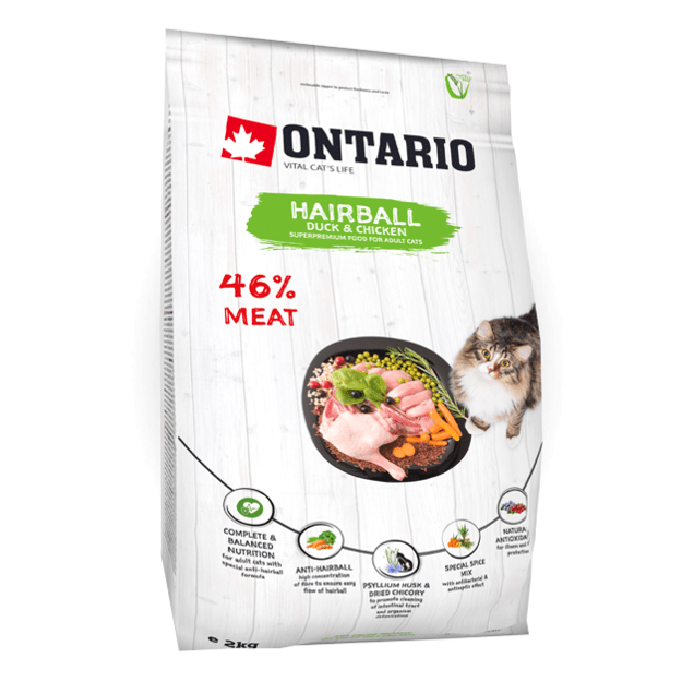 Sausas maistas katėms nuo plaukų gumuliukų susidarymo, Ontario Hairball, 2 kg