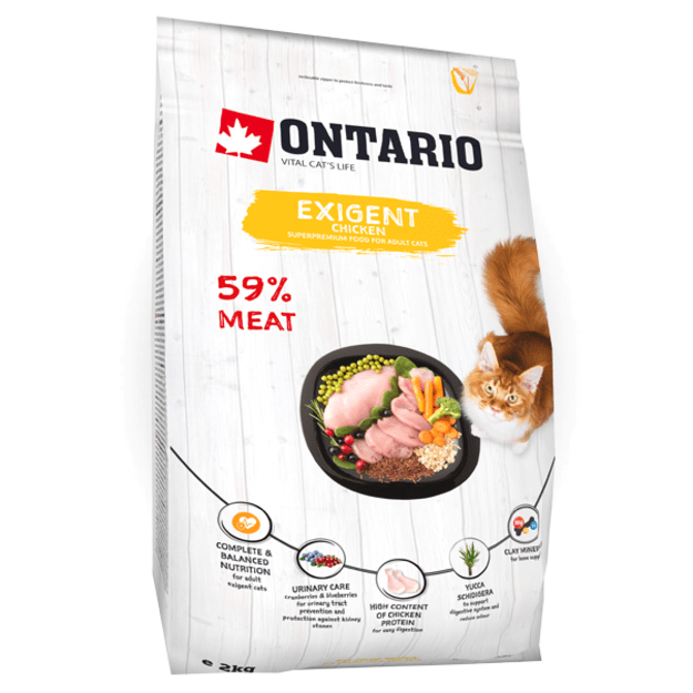 Sausas maistas išrankioms katėms su vištiena, Ontario Exigent, 2 kg